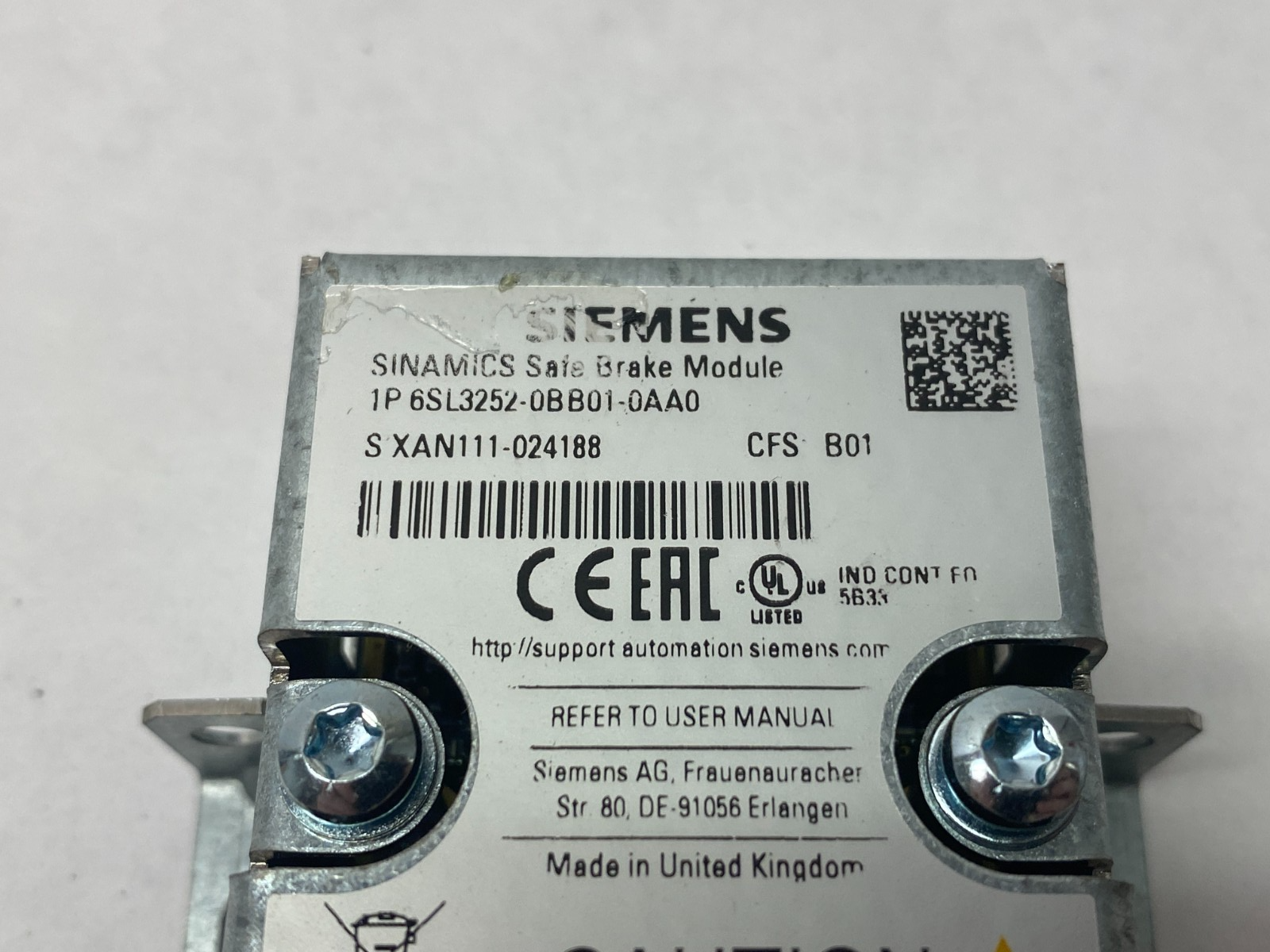 Siemens 6SL3252-0BB01-0AA0 SINAMICS Safe Brake Module - Maverick Industrial Sales