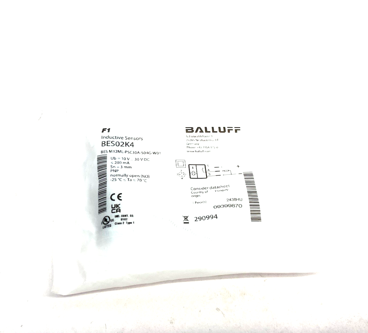 BES02K4 | Balluff Inductive Factor 1 Sensor BES M12ML-PSC30A-S04G-W01 - New - Maverick Industrial Sales
