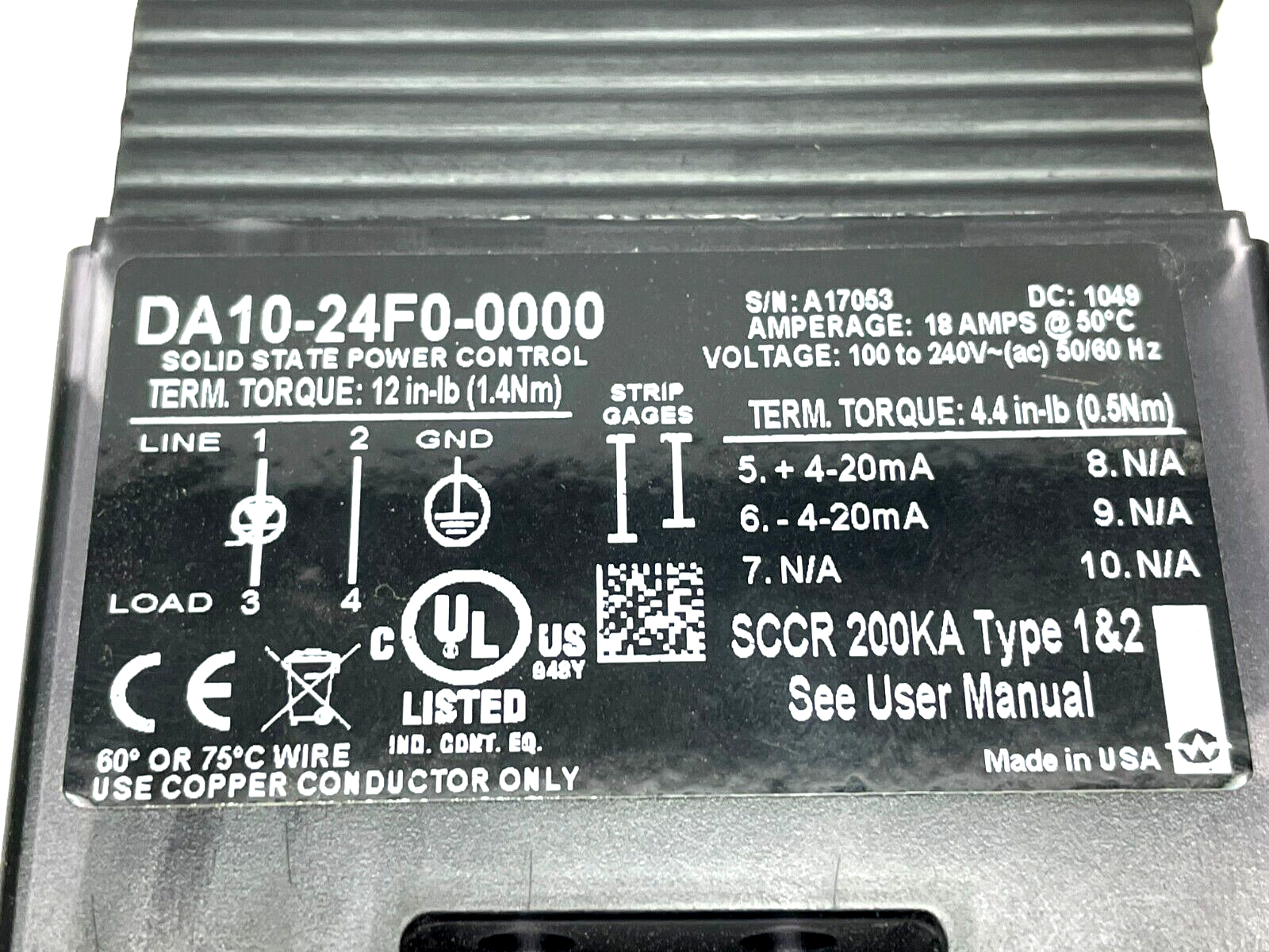Watlow DIN-A-MITE DA10-24F0-0000 Power Controller - Maverick Industrial Sales