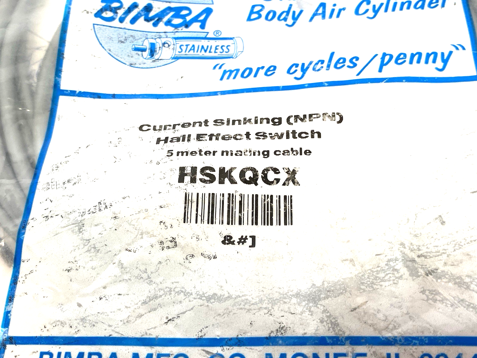 IMI Bimba HSKQCX Current Sinking Hall Effect Switch, NPN, w/ 5m Mating Cable - Maverick Industrial Sales