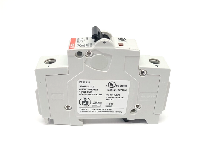 ABB S201UDC-Z10 A Circuit Breaker 1P 10A 60VDC 2CDS271517R0428 - Maverick Industrial Sales