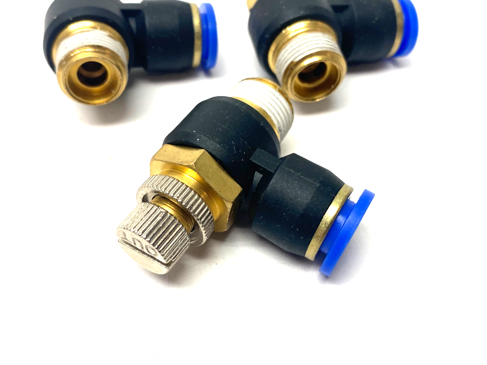 SNS JSC10-03 Flow Throttle/Speed Control Elbow Valve Fitting 10mm Tube LOT OF 3 - Maverick Industrial Sales