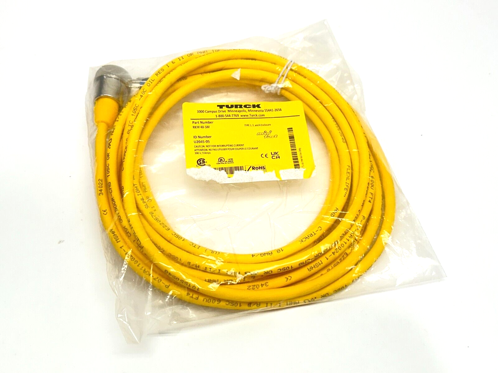 Turck RKM 40-5M Minifast Power Cable Female 7/8"-16 UN 4-Pin 5m U2045-05 - Maverick Industrial Sales