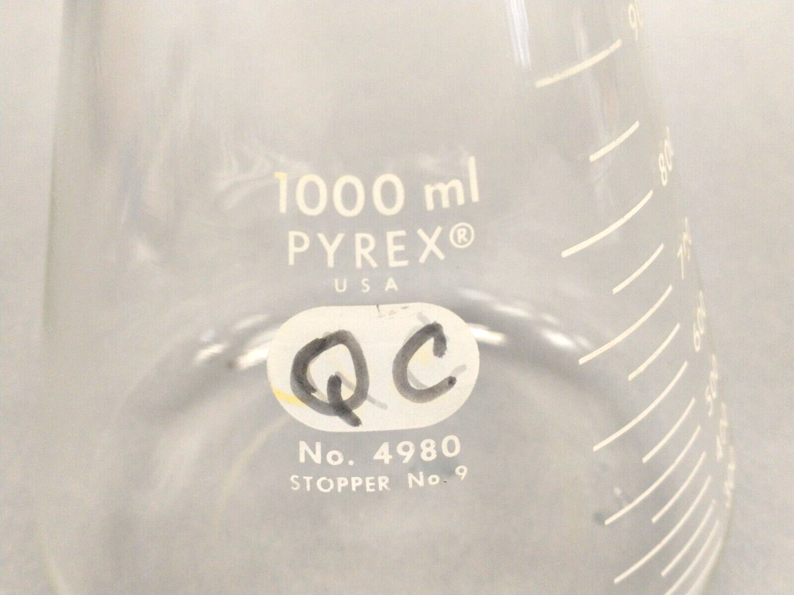 Pyrex 4980-1L Narrow Mouth, Graduated Erlenmeyer Flask 1000mL Stopper 9, 4980 - Maverick Industrial Sales