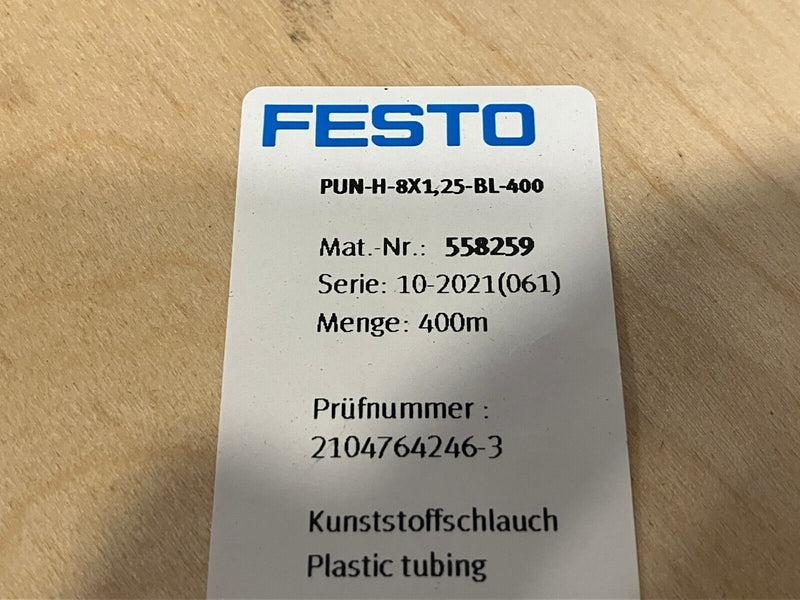 Festo PUN-H-8X1.25-BL-400 Plastic Tubing Blue 558259 8mm OD 5.7mm ID 400 Meters - Maverick Industrial Sales