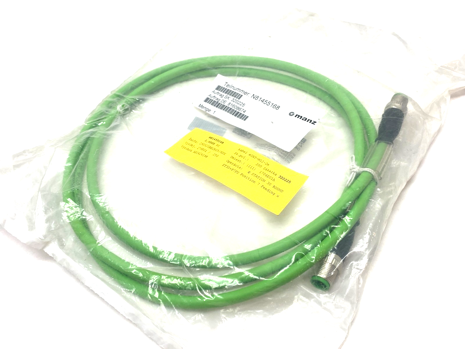 Beckhoff ZK1090-6161-0020 Double Ended EtherCAT Cable M12 to M12 4-Pin 042269 - Maverick Industrial Sales