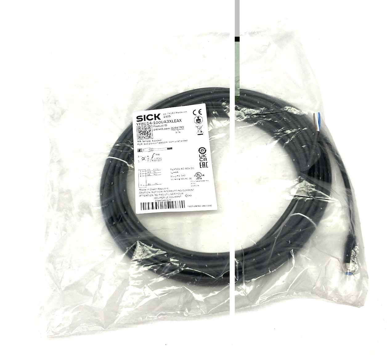 Sick YF8U14-100UA3XLEAX Sensor/Actuator Connection Cable M8 4-Pin 2094793 - Maverick Industrial Sales