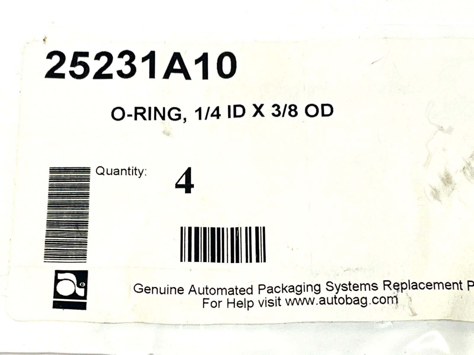 Automated Packaging Systems 25231A10 O-Ring 1/4" ID X 3/8" OD LOT OF 2 - Maverick Industrial Sales