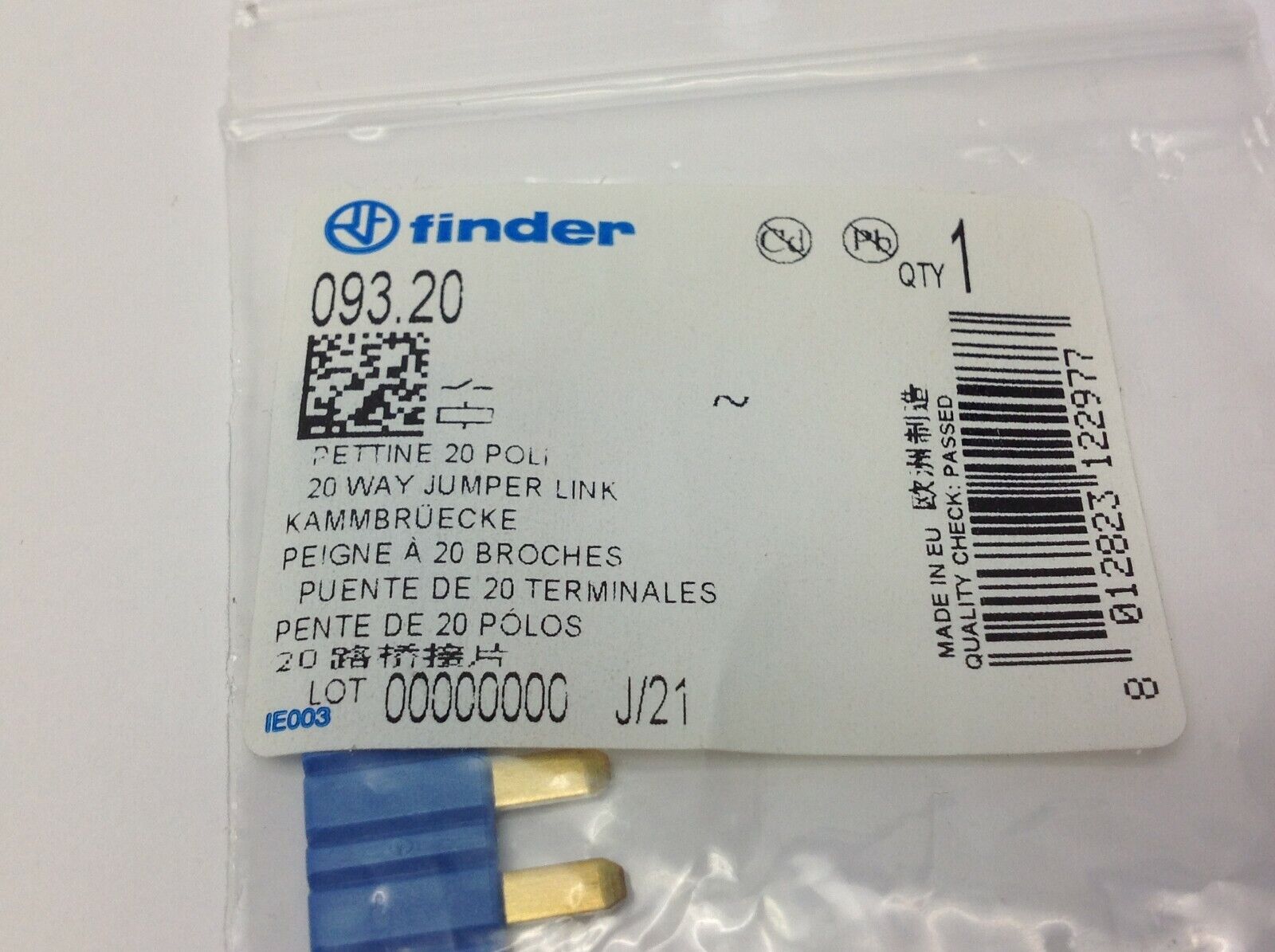 Finder 093.20 Jumper Link 20 Way Blue - Maverick Industrial Sales