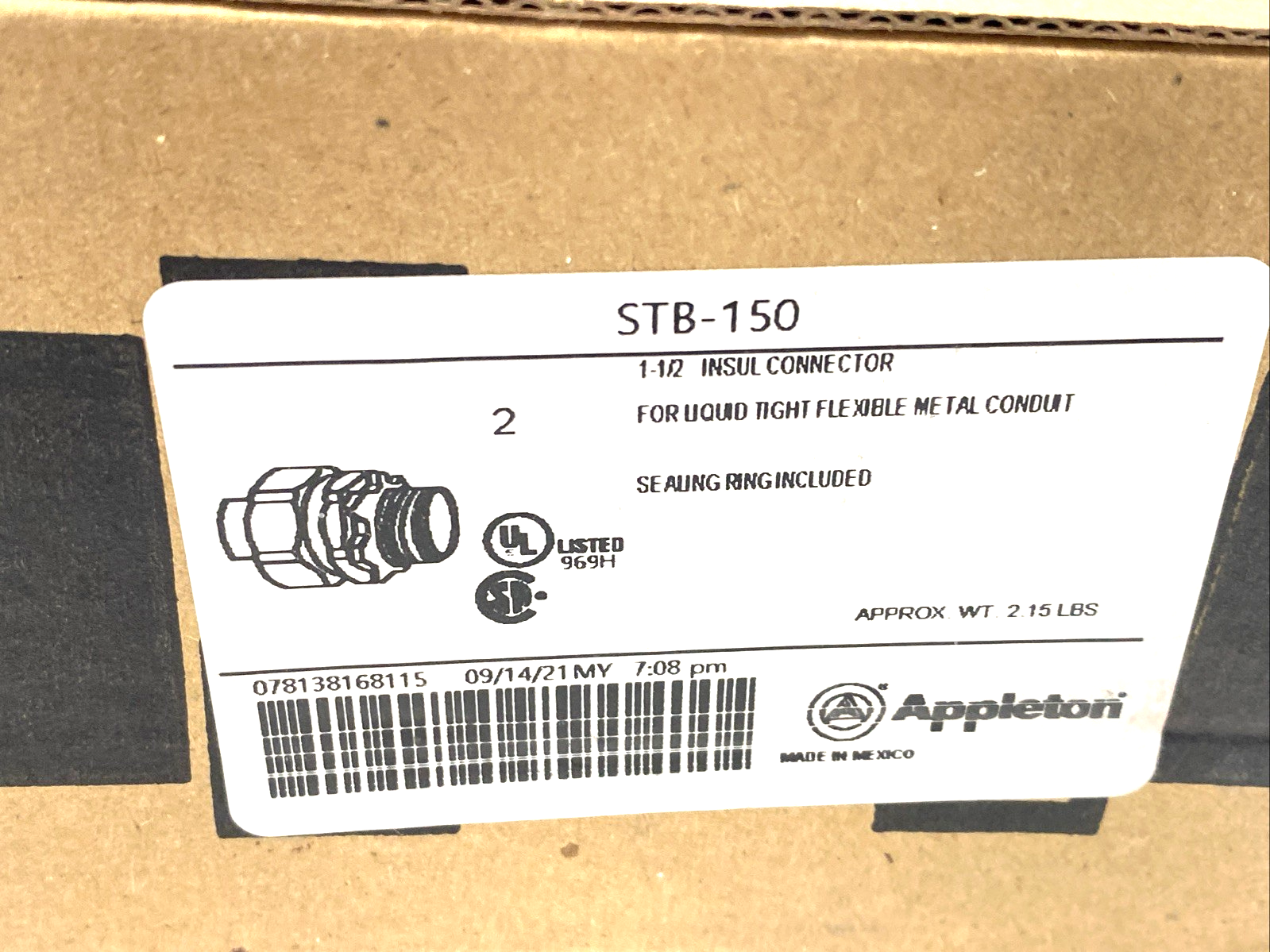 STB-150,STB150,STB 150 | Appleton STB-150 Liquidtight Connector With Insulated Throat, 1-1/2" STB150 2PK - New – Open box - Maverick Industrial Sales