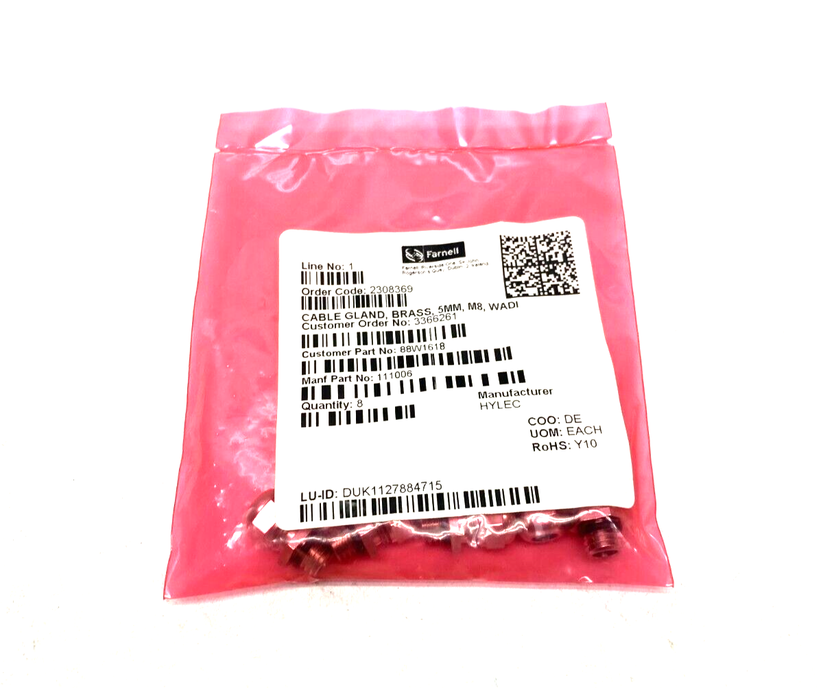 Hylec 111006 Nickel Plated Brass Cable Gland 5mm M8 WADI PKG OF 8 - Maverick Industrial Sales