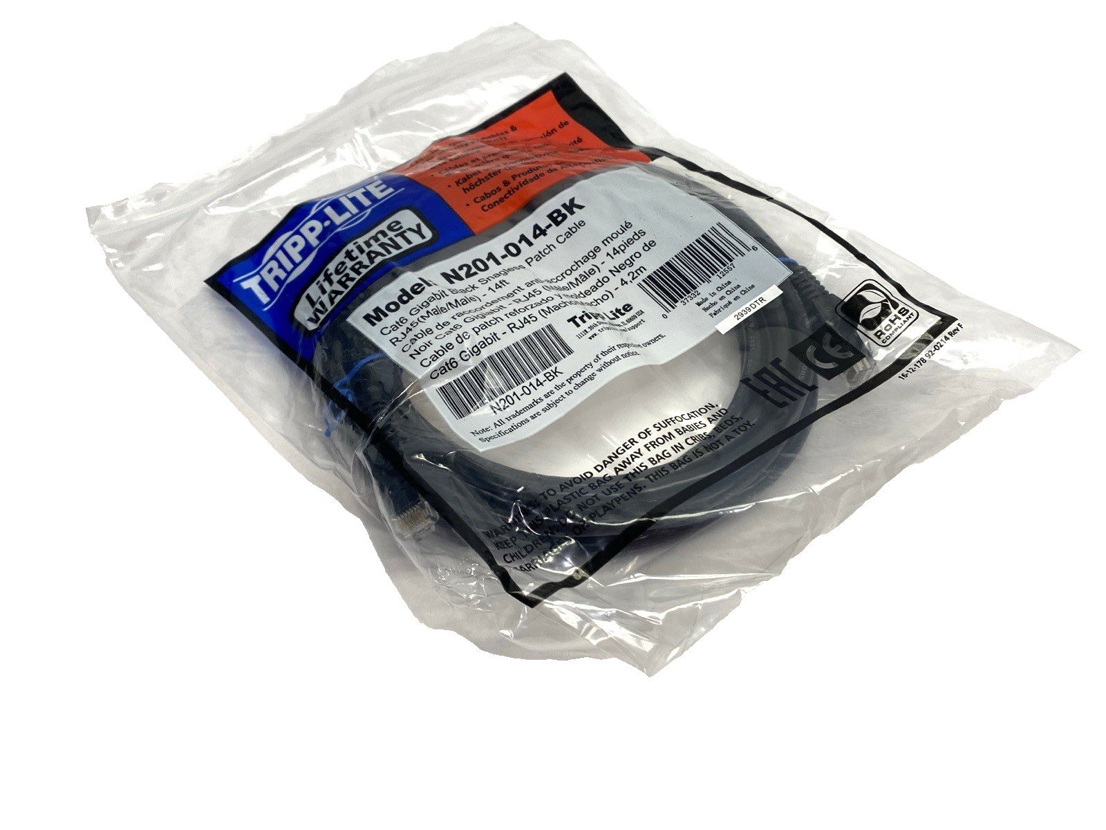 Tripp Lite N201-14-BK Double-Ended Ethernet Cat6 Cordset RJ45 Connectors 14' - Maverick Industrial Sales