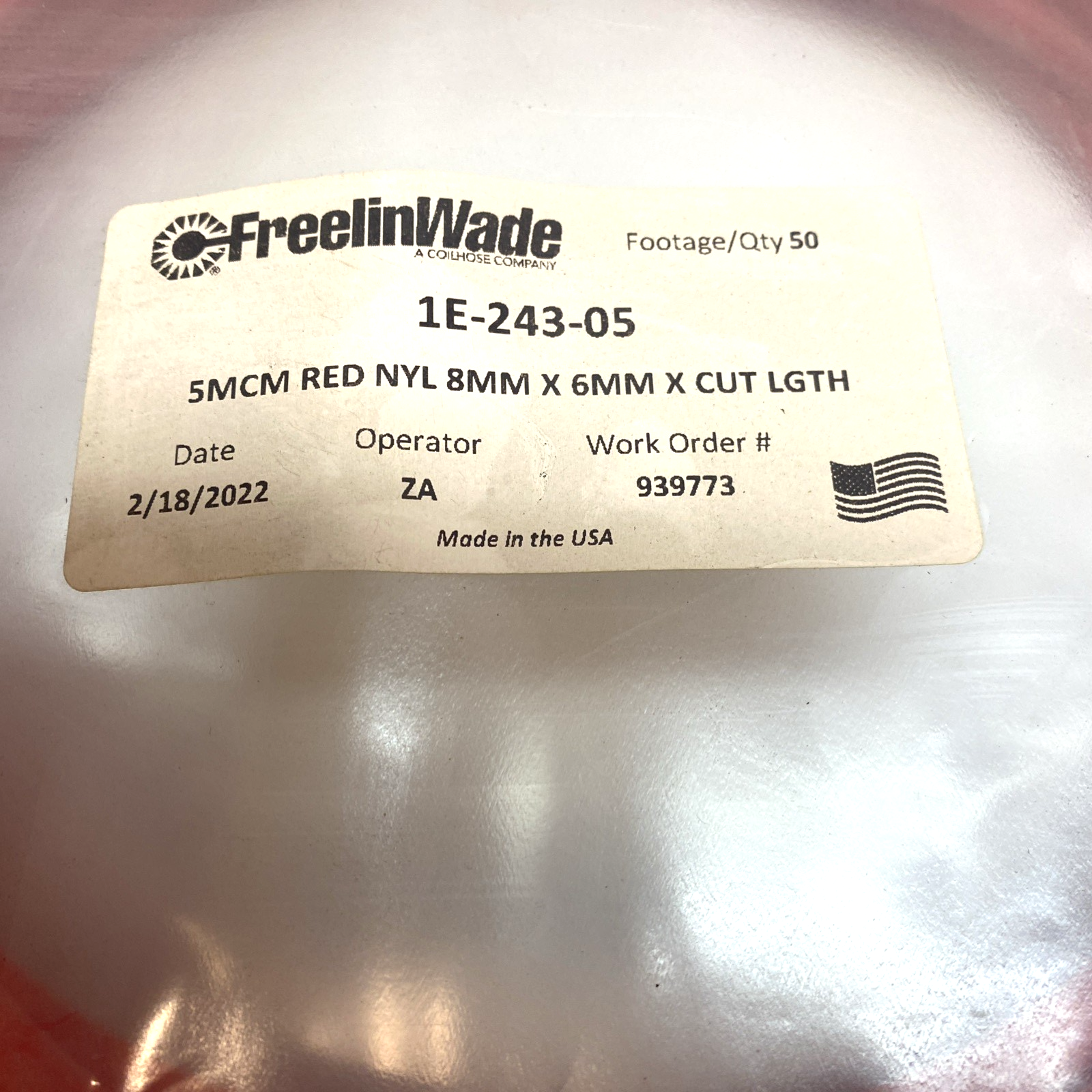 FreelinWade 1E-243-05 Nylon Tubing Red 8mmX6mm - Maverick Industrial Sales