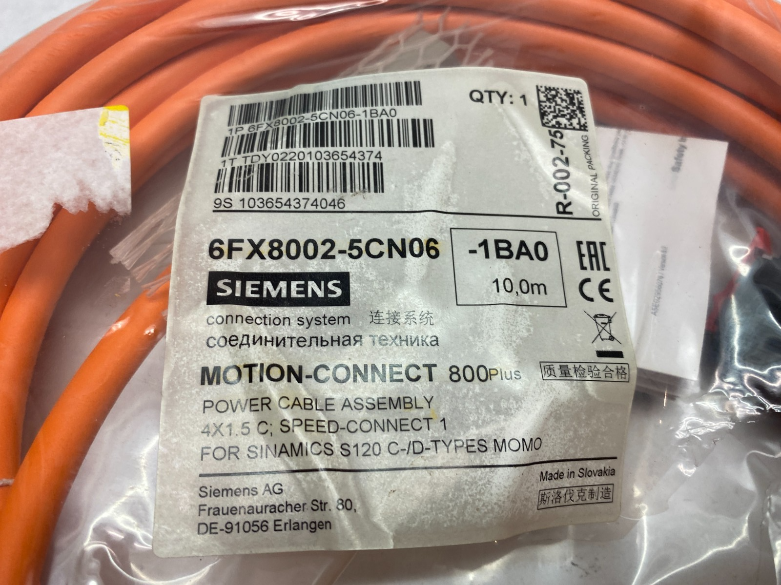 Siemens 6FX8002-5CN06-1BA0 MOTION-CONNECT 800Plus Power Cable Assembly - Maverick Industrial Sales