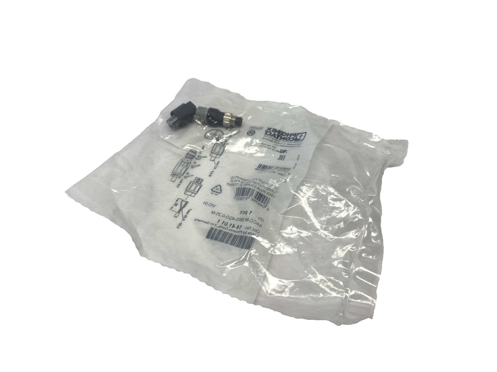 Phoenix Contact SACC-M 8MS-4QO-0,25-M Connector M8 4-Pin Male 1441011 - Maverick Industrial Sales