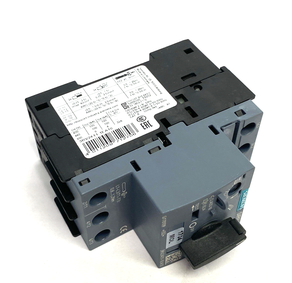 Siemens 3RV2411-1EA10 SIRIUS Motor Protection Circuit Breaker Size S00 - Maverick Industrial Sales