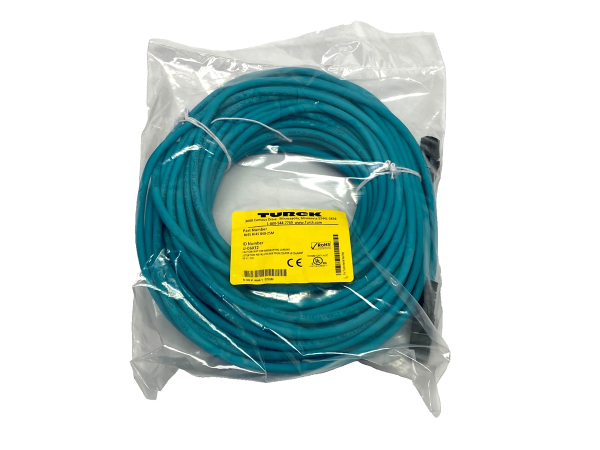 RJ45 RJ45 840-25M | Turck Double Ended Industrial Ethernet Cable RJ45 Male U-06032 - New - Maverick Industrial Sales