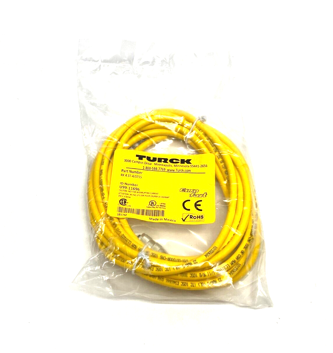 Turck RK 4.5T-4/S715 Eurofast Single Ended Cordset U99-11696 - Maverick Industrial Sales