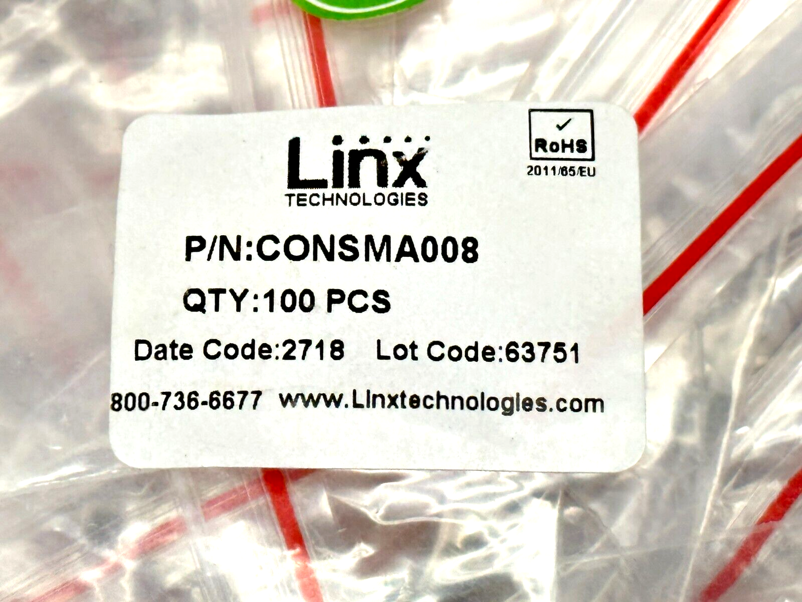 Linx CONSMA008 SMA Connector Receptacle Female 50 Ohm Panel Mount LOT OF 100 - Maverick Industrial Sales