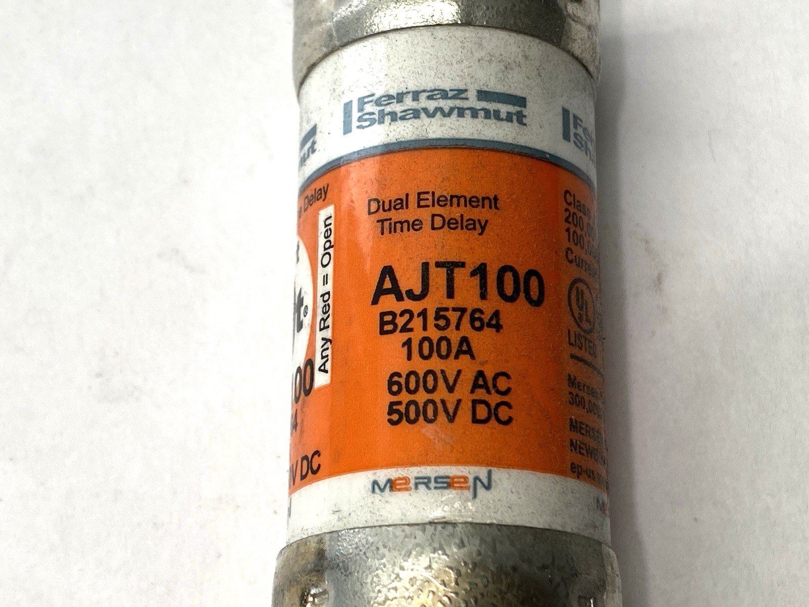 Mersen Ferraz Shawmut AJT100 Dual-Element Time-Delay Fuse 600V 100A SHELFWARE - Maverick Industrial Sales
