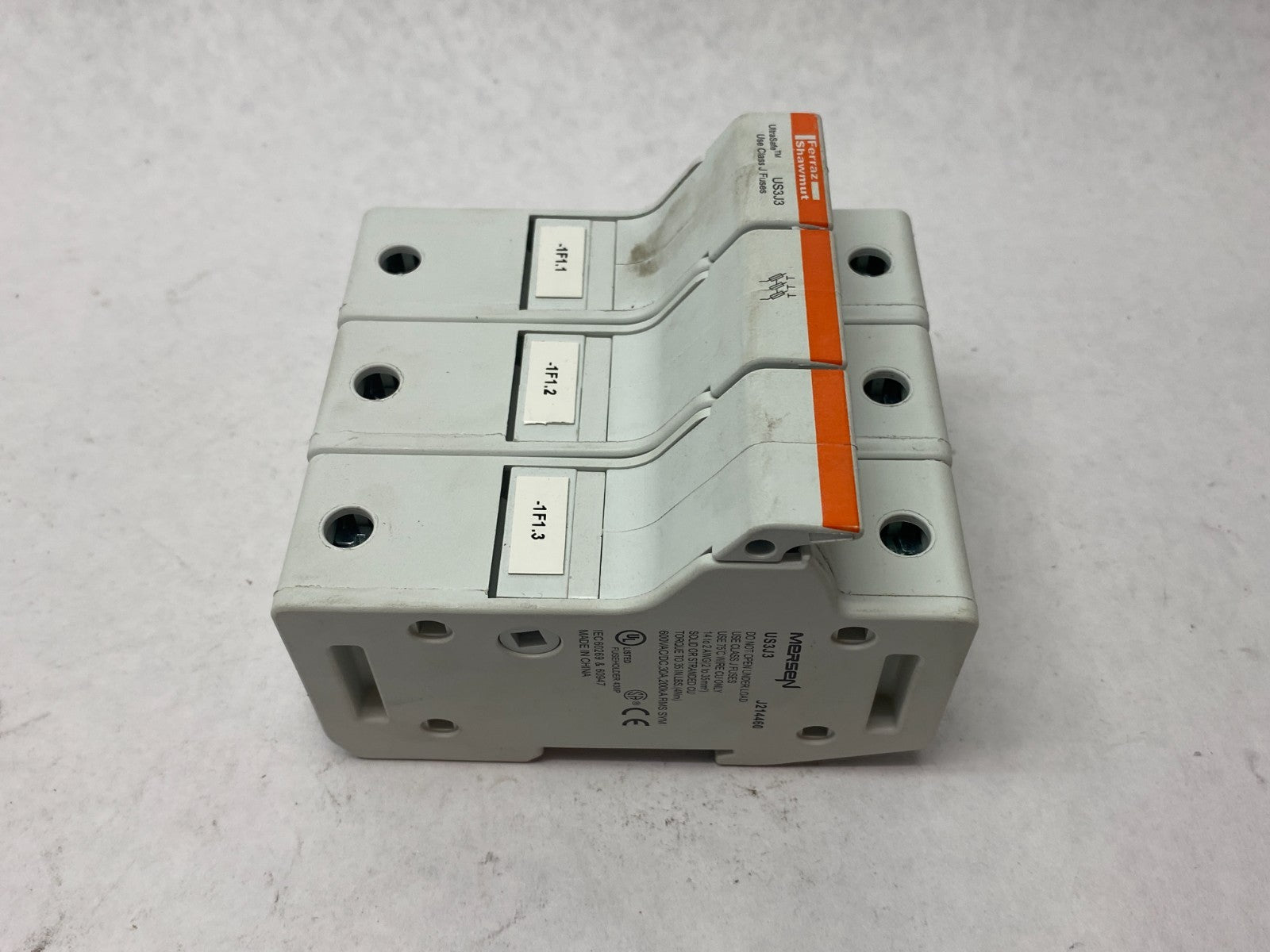 Mersen US3J3 Fuse Holder 3-Pole w/ Bussmann LPJ-30SP Low-Peak Fuses - Used - Maverick Industrial Sales