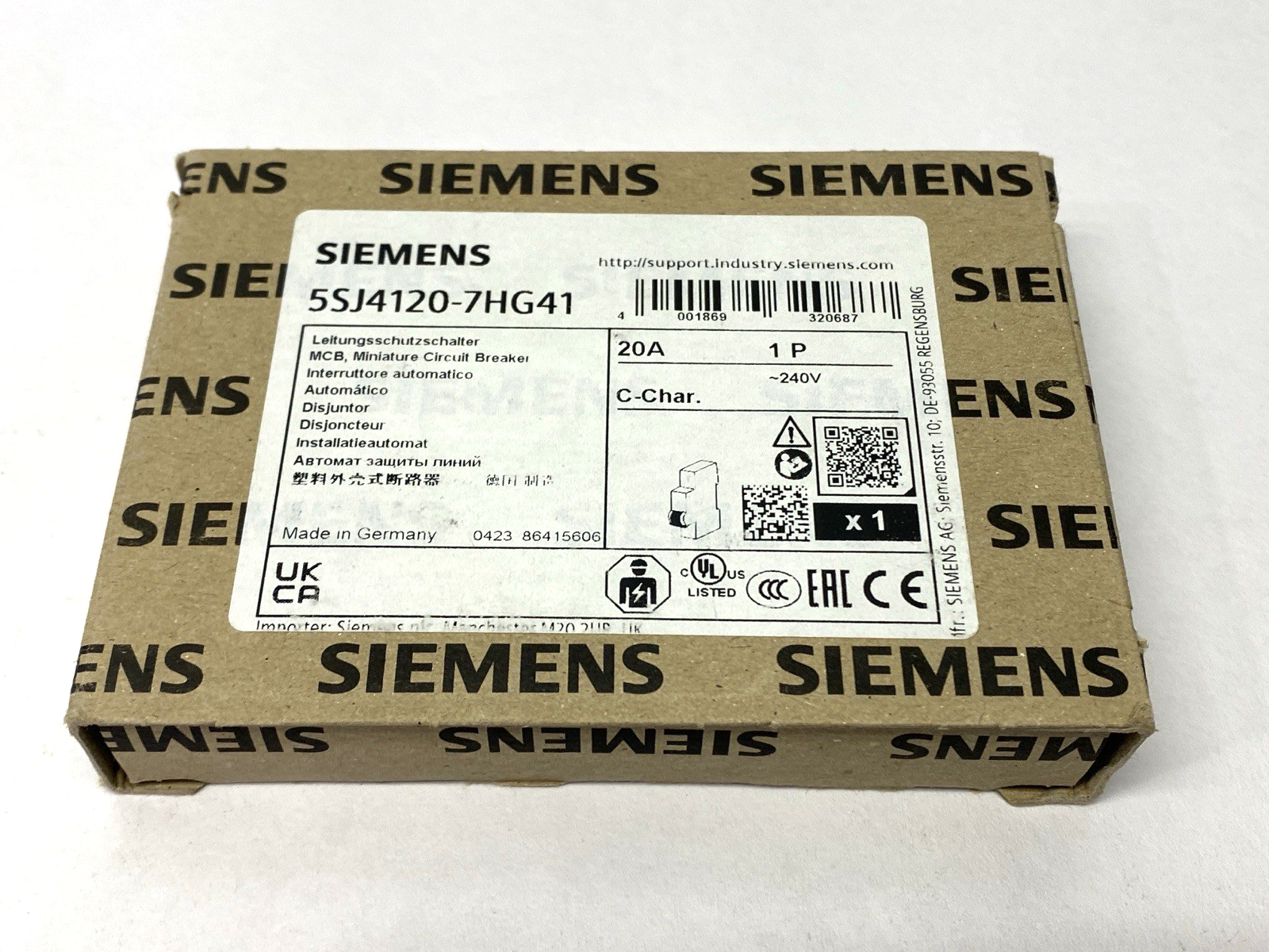 Siemens 5SJ4120-7HG41 Miniature Circuit Breaker 1-Pole C-Trip 240V 14kA 20A - Maverick Industrial Sales