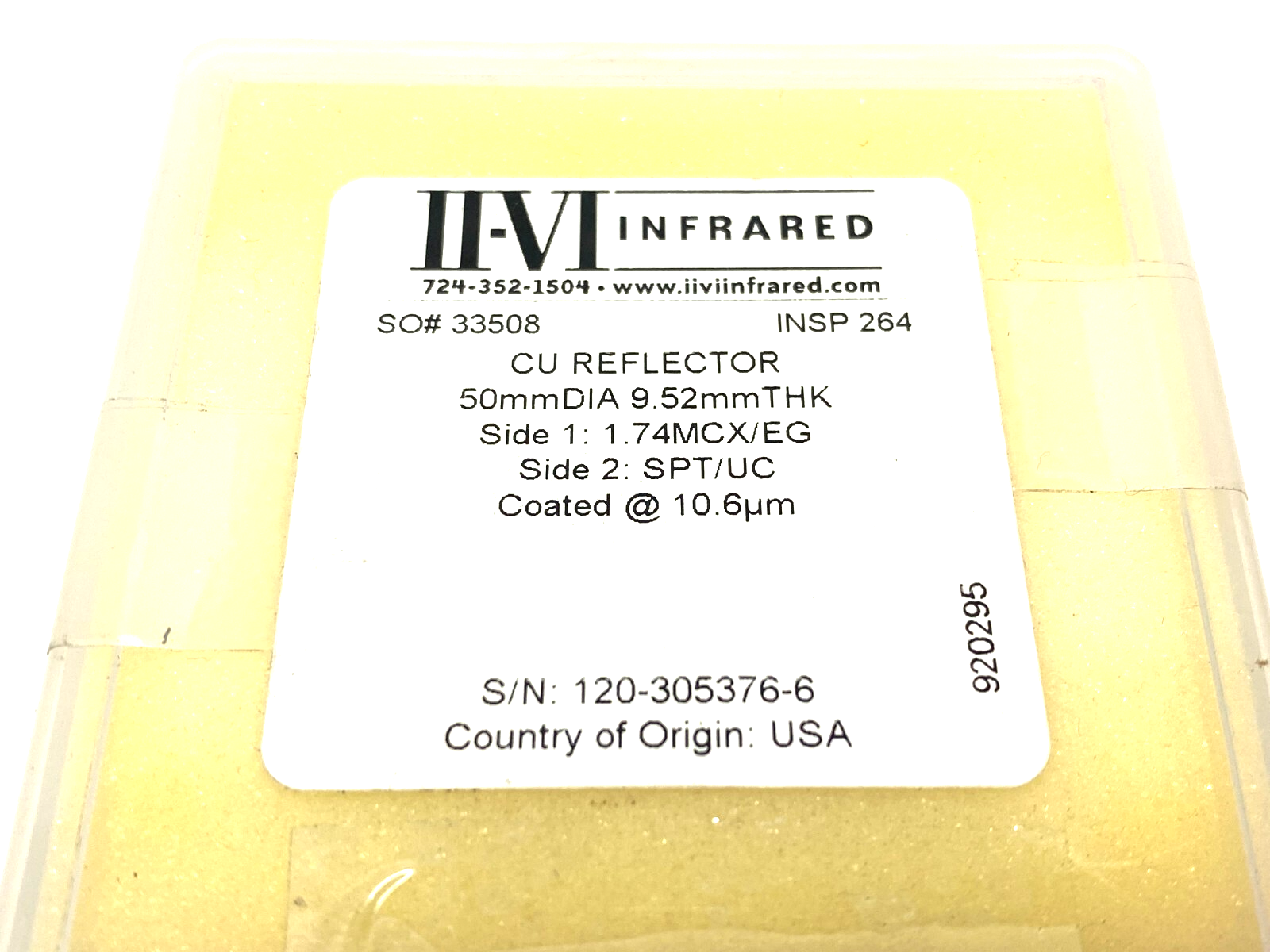 II-VI Infrared 920295 CU Reflector 50mm Dia. 9.52mm Thick 1.74MCX/EG, SPT/UC - Maverick Industrial Sales