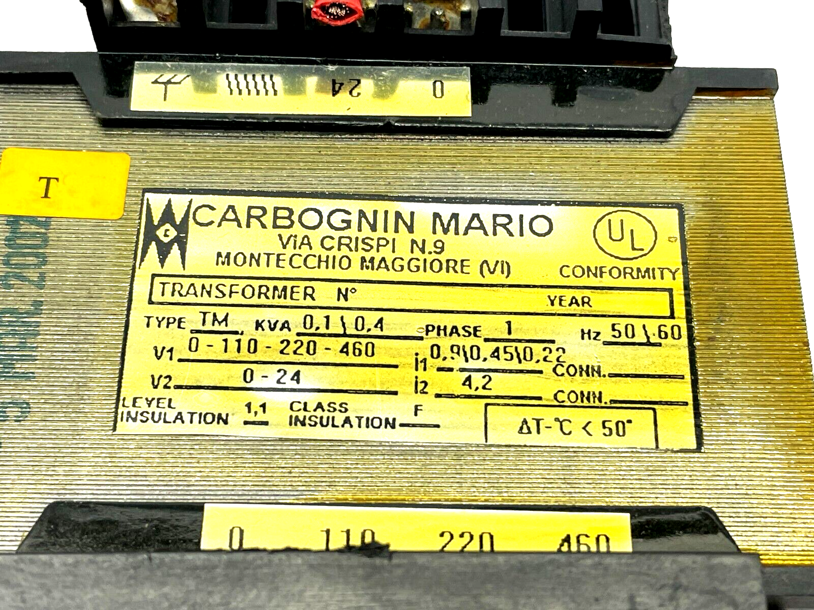 Carbognin Mario N.9 Single Phase Transformer Type TM 0/110/220/460 50/60Hz - Maverick Industrial Sales