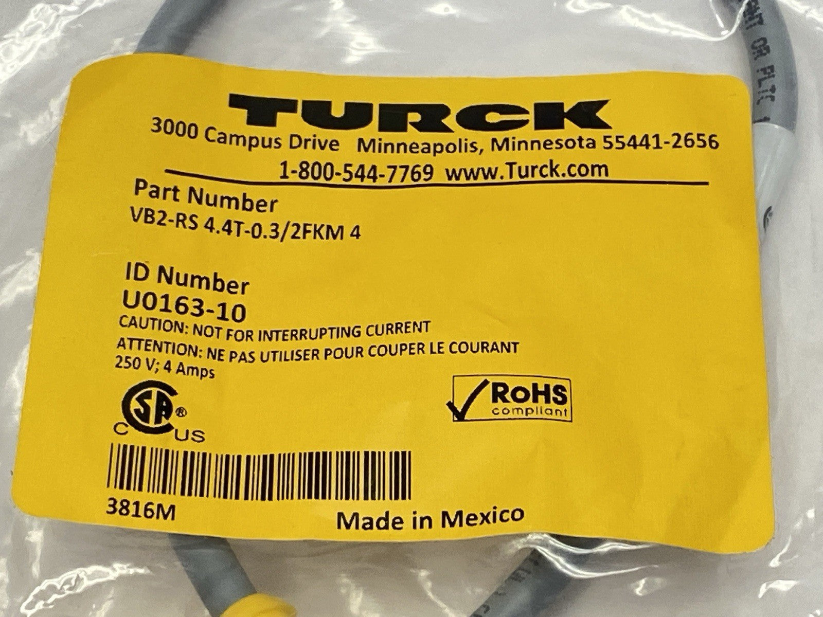 VB2-RS 4.4T-0.3/2FKM 4 | Turck Daisy Chain 2-Branch M12 4-Pin U0163-10 - New - Maverick Industrial Sales