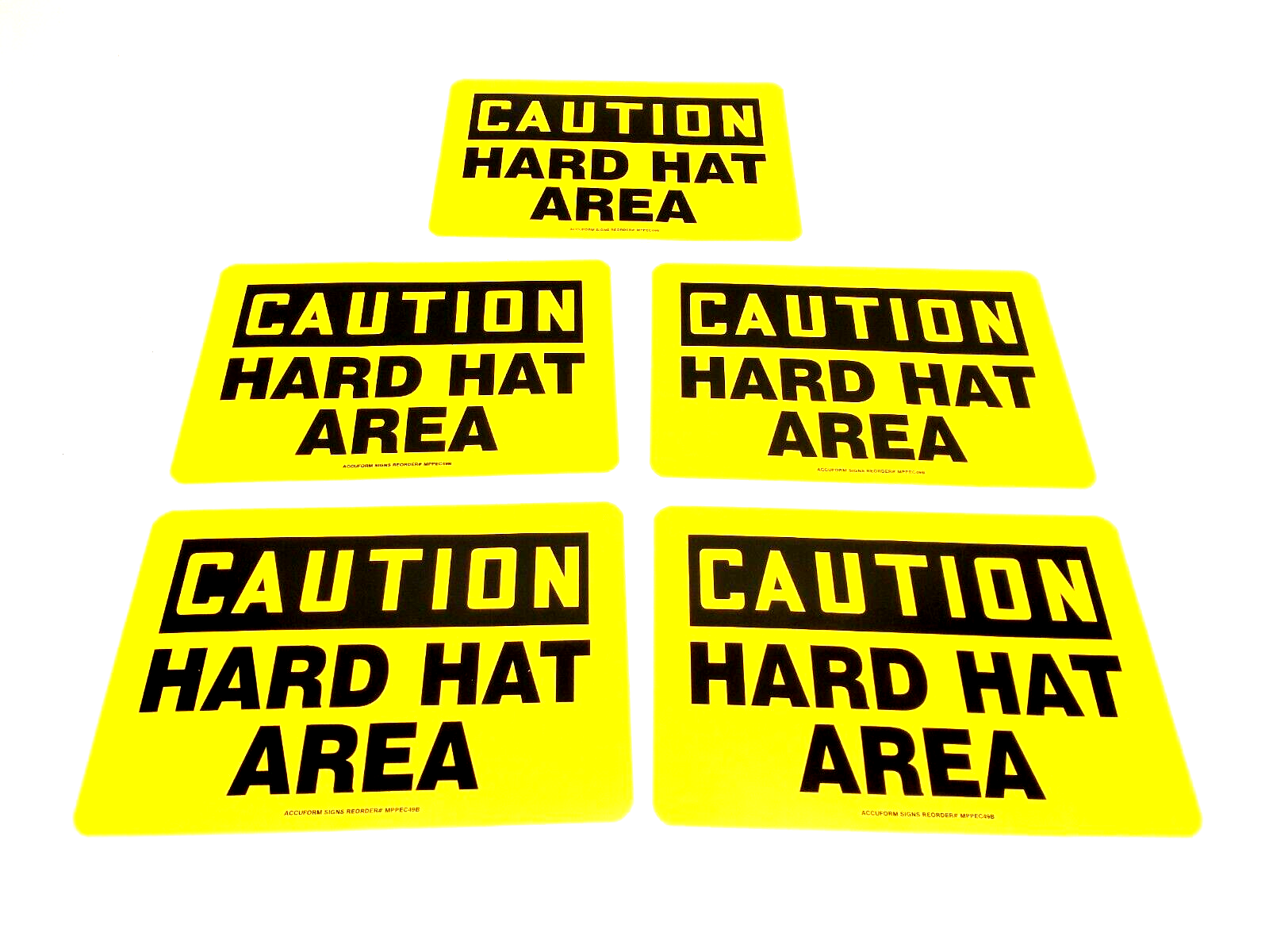 Accuform Signs MPPEC49B CAUTION HARD HAT AREA 10"x7" Adhesive Sign/Decal 5 PACK - Maverick Industrial Sales