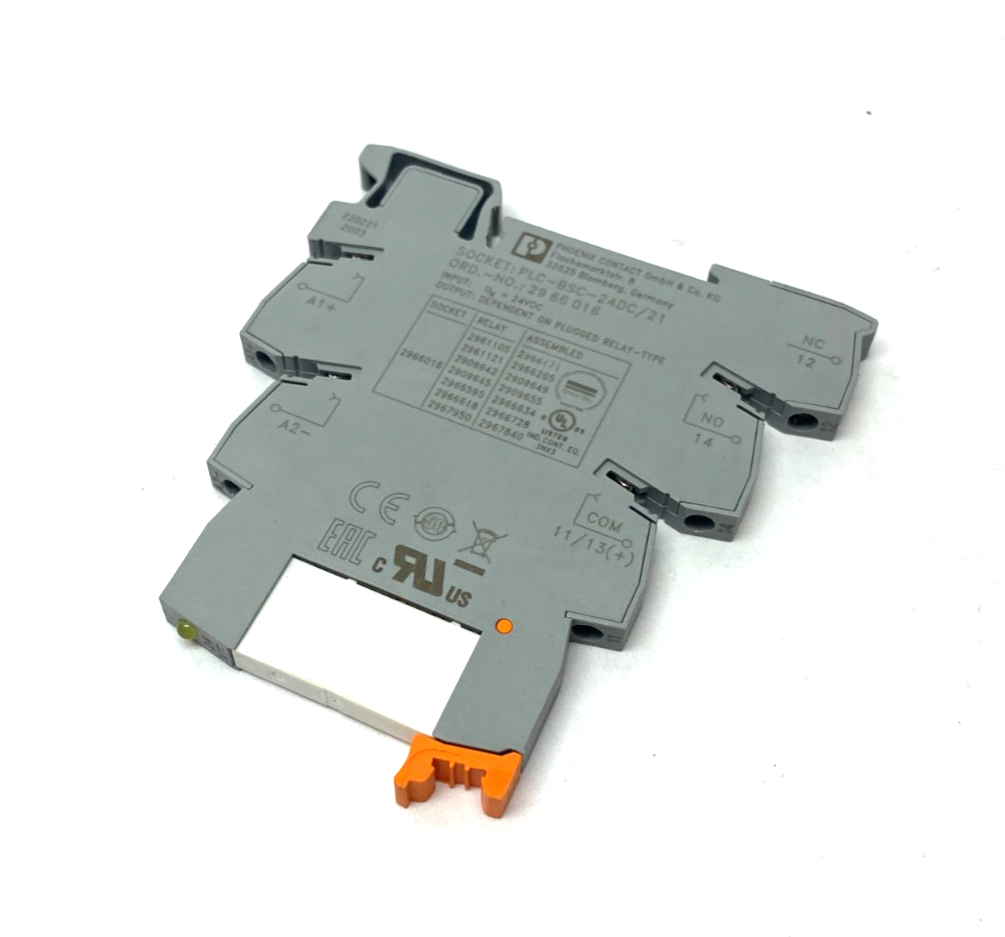 PLC-BSC-24DC/21, 2966016, 2961105,REL-MR- 24DC/21 | Phoenix Contact PLC-BSC-24DC/21 Plug-In Relay Base 2966016 w/ 2961105 Relay - Used - Maverick Industrial Sales