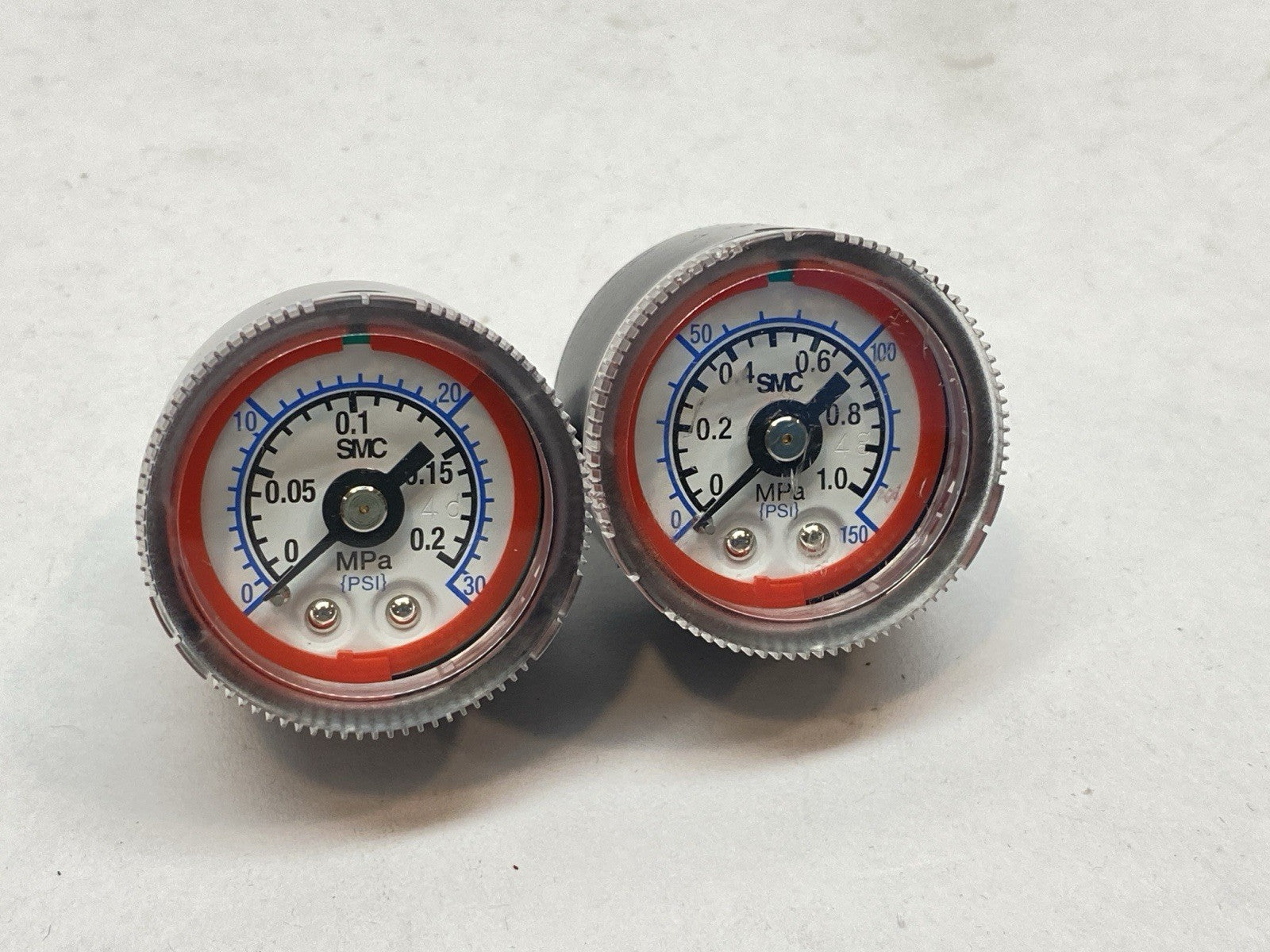 SMC G36-P2-N01-L-X30 Pneumatic Gauge 150 PSI 1.5" Diameter LOT OF 2 - Maverick Industrial Sales