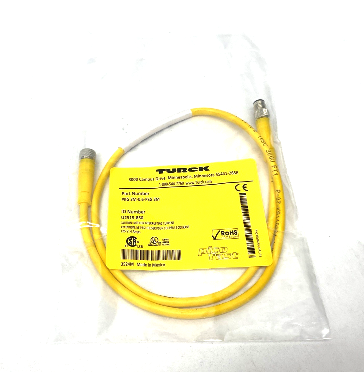 PKG 3M-0.6-PSG 3M | Turck Picofast Actuator/Sensor Extension Cable U2515-850 - New - Maverick Industrial Sales