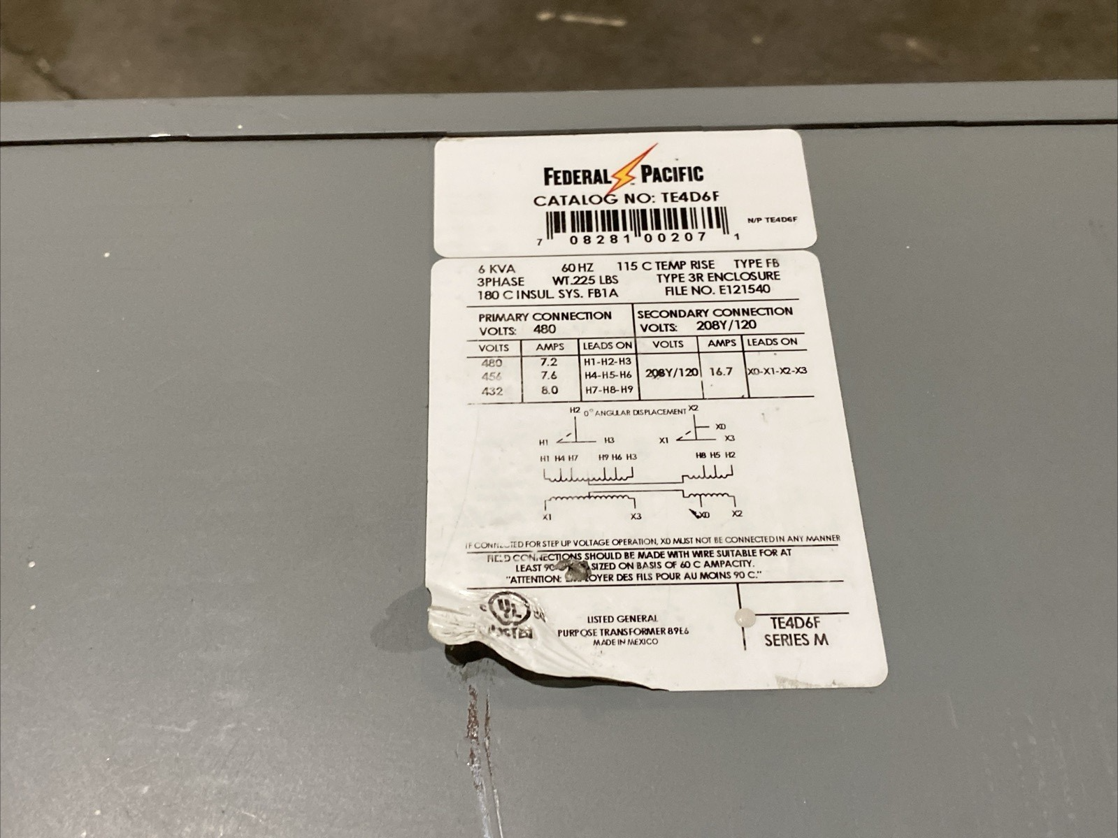 Federal Pacific TE4D6F Dry Type Transformer 6kVA 3-Phase - Maverick Industrial Sales