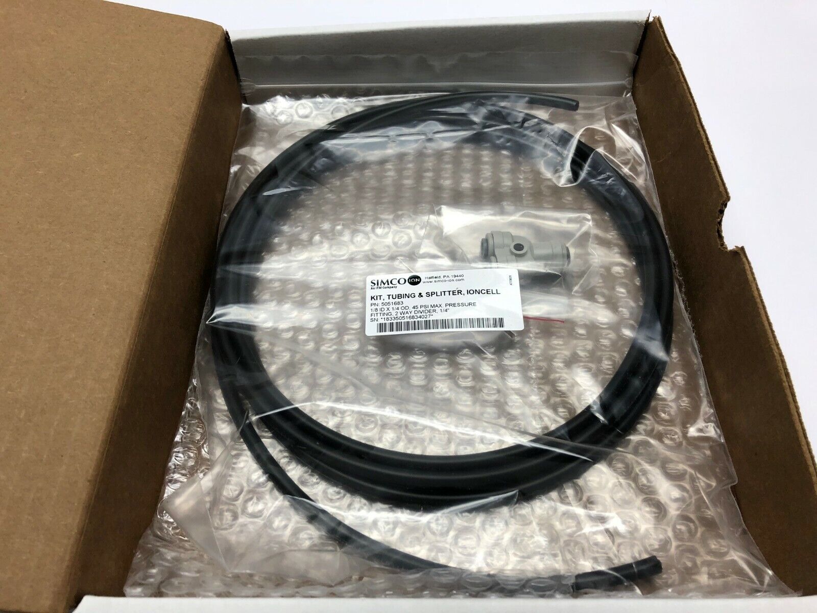 Simco Ion 5051683 Ioncell Tubing & Splitter Kit, 1/8 ID x 1/4 OD, 45 PSI Divider - Maverick Industrial Sales