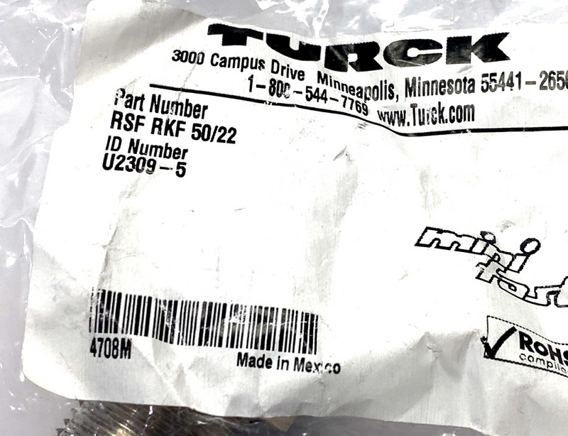 Turck RSF RKF 50/22 Actuator & Sensor Receptacle 7/8 Male - Female 5-Pin U2309-5 - Maverick Industrial Sales