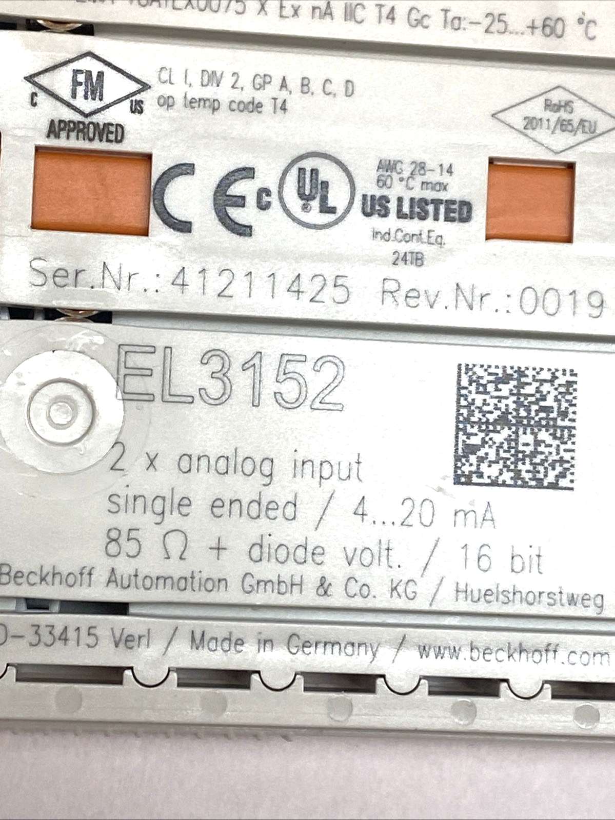 EL3152 | Beckhoff EtherCAT Terminal 2‑Ch Analog Input - Used - Maverick Industrial Sales
