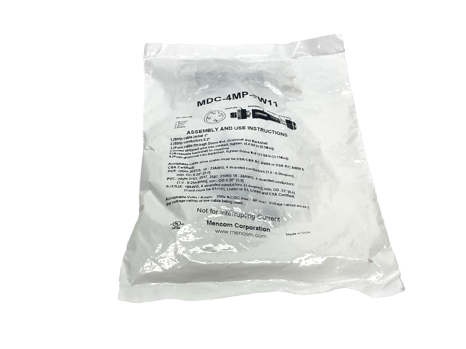 MDC-4MP-FW11 | Mencom Field Wireable Connector Micro-DC M12 Male 4-Pin 5-10mm PG11 - New - Maverick Industrial Sales