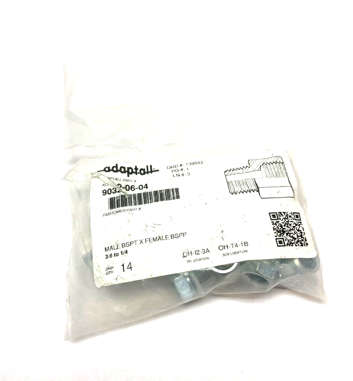 Adaptall 9032-06-04 Fitting Adapter BSPT Male 3/8" BSPP Female 1/4" LOT OF 13 - Maverick Industrial Sales