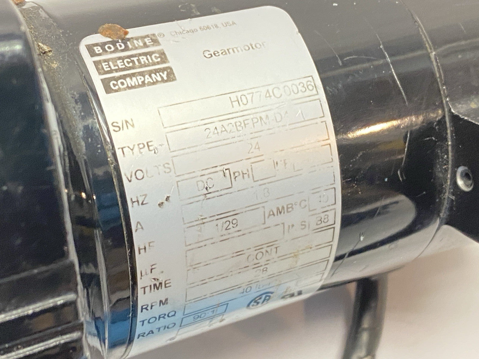 24A2BEPM-D4 | Bodine Electric Parallel Shaft DC Gearmotor 1/29HP 90:1 28RPM 24V - For parts or not working - Maverick Industrial Sales