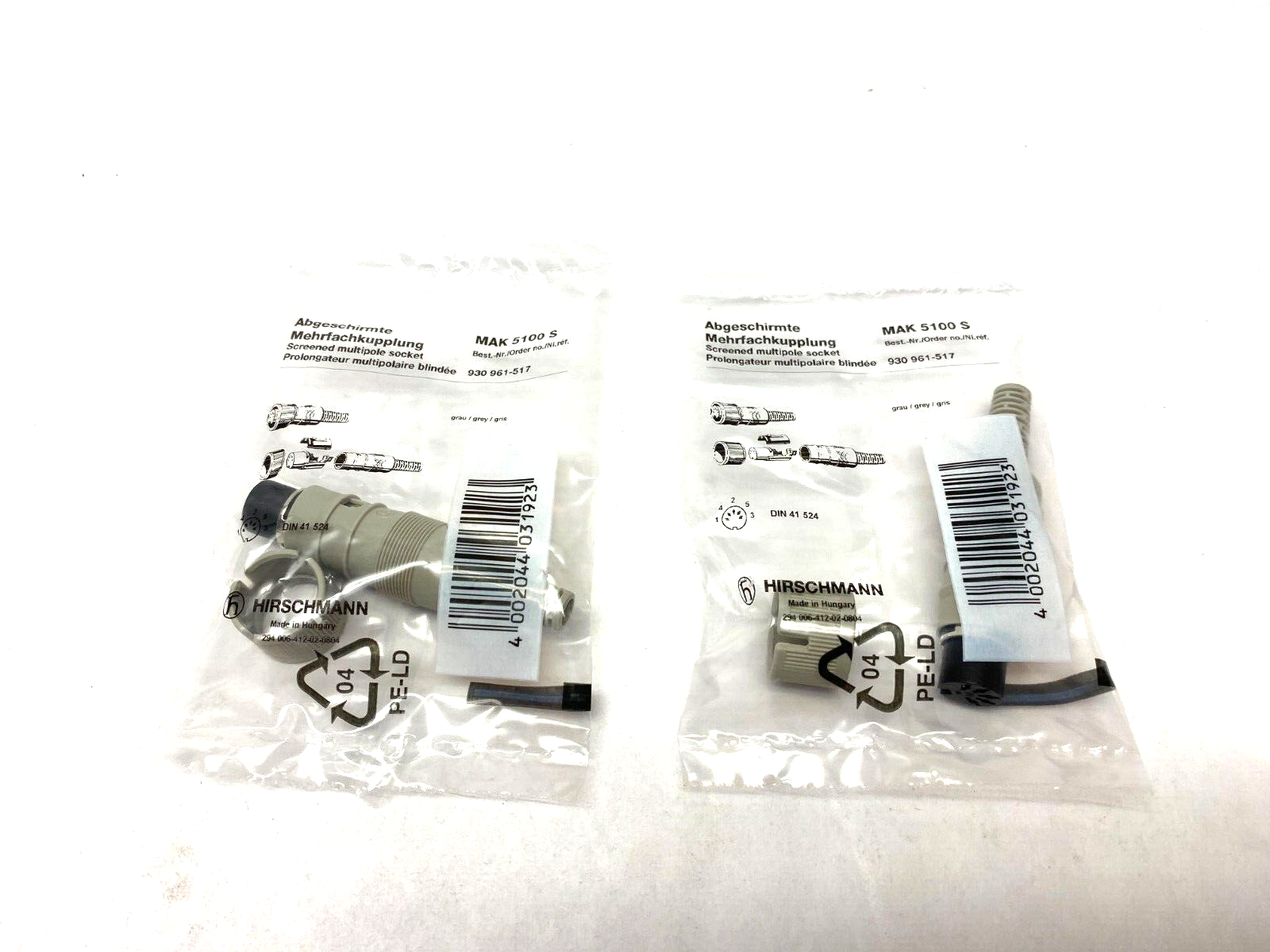 Hirschmann 930961517 Screened Multi-Pole Cable Socket MAK 5100 S GRAU LOT OF 2 - Maverick Industrial Sales