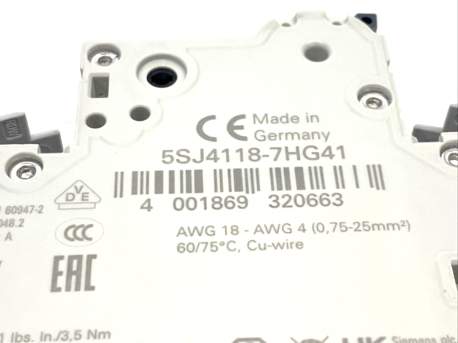 Siemens 5SJ4118-7HG41 Miniature Circuit Breaker 240V 15kA, 1-Pole, C-Trip, 15A - Maverick Industrial Sales