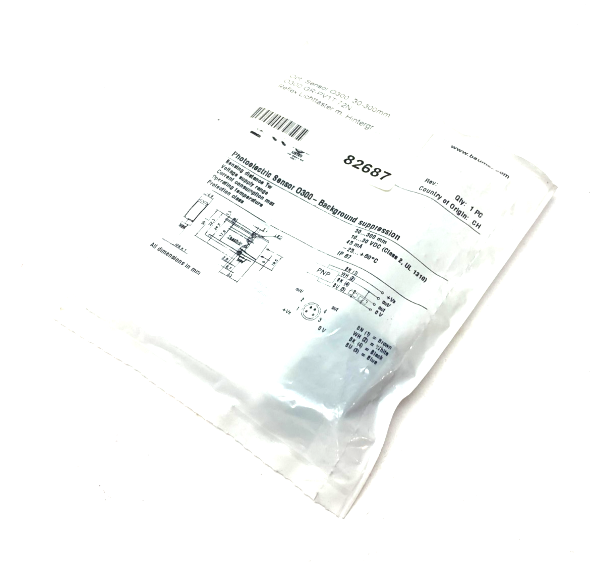 Baumer O300.GR-PV1T.72N Light Barrier/Diffuse Photoelectric Sensor 11135881 - Maverick Industrial Sales