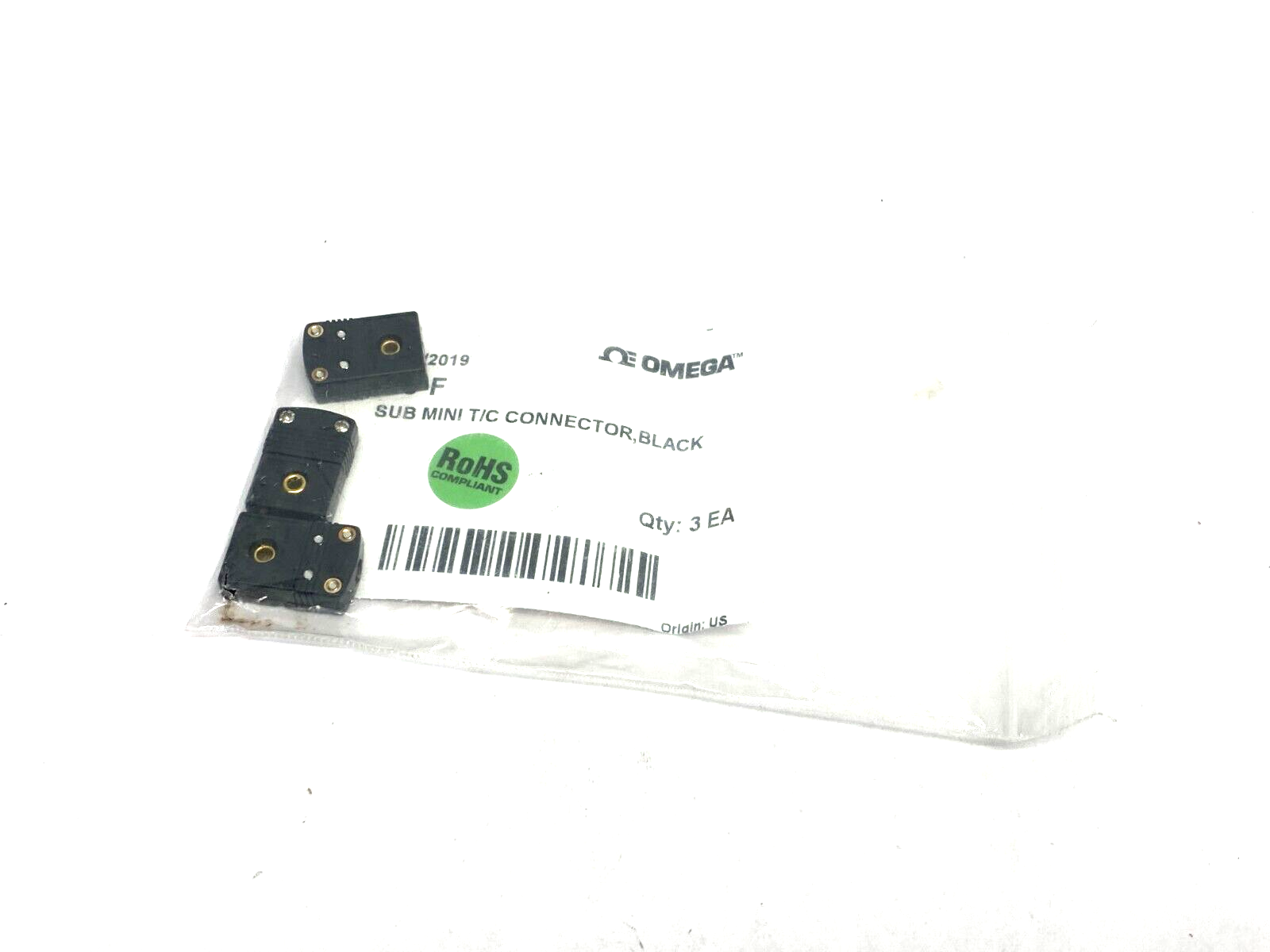 Omega SMP-J-F Sub Mini Thermocouple Connector, Black, Female PKG OF 3 - Maverick Industrial Sales