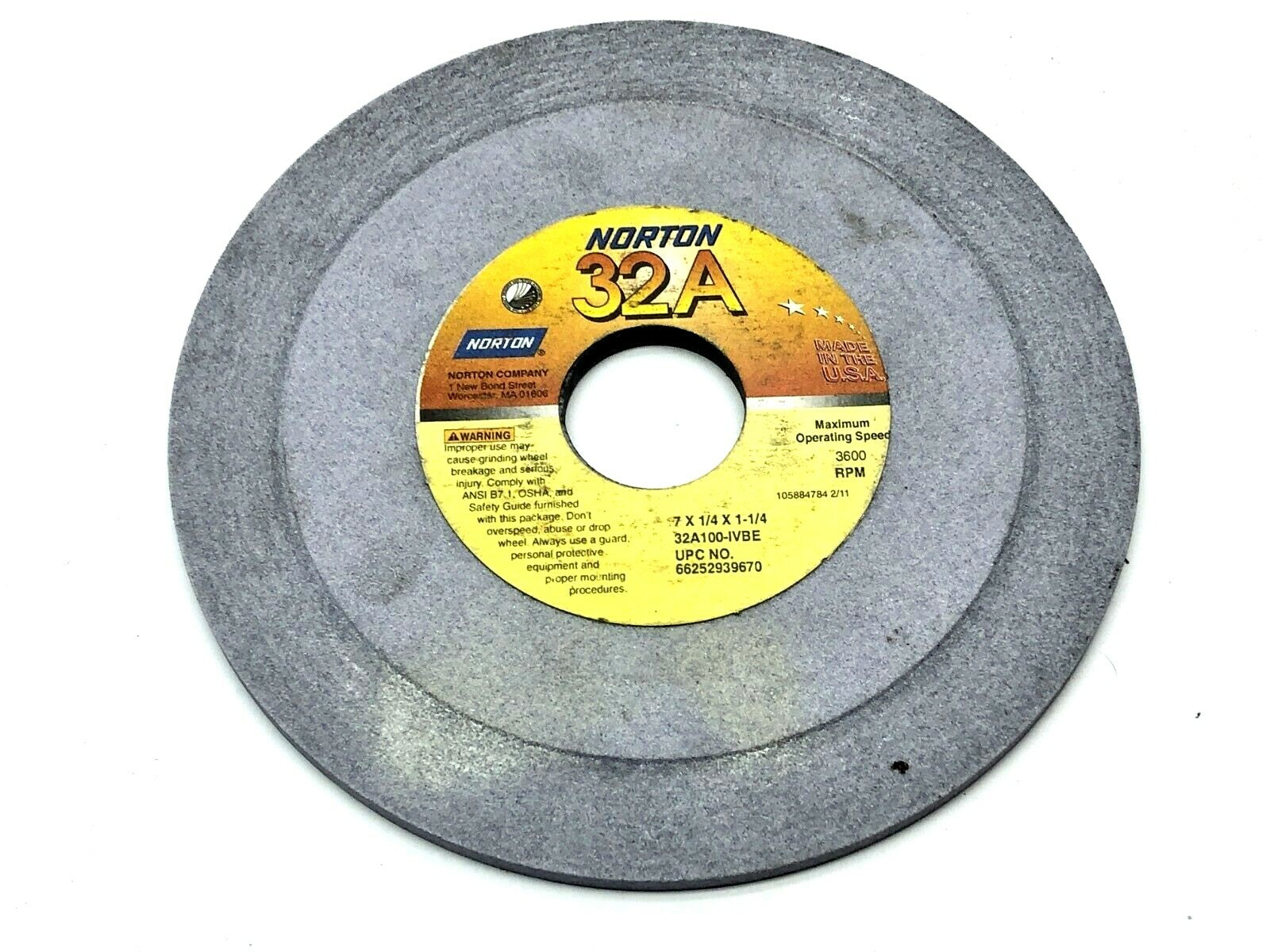 Norton 32A100-IVBE Grinding Wheels 1-1/4" Bore 3600 RPM LOT OF 5 - Maverick Industrial Sales