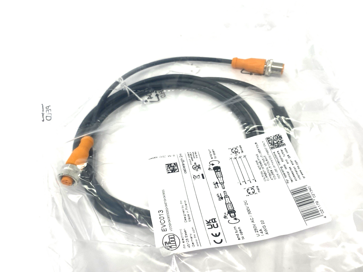 EVC013 | ifm Connection Cable M12 M to F 2m Length VDOGH040MSS0002H04STGH040MSS - New - Maverick Industrial Sales