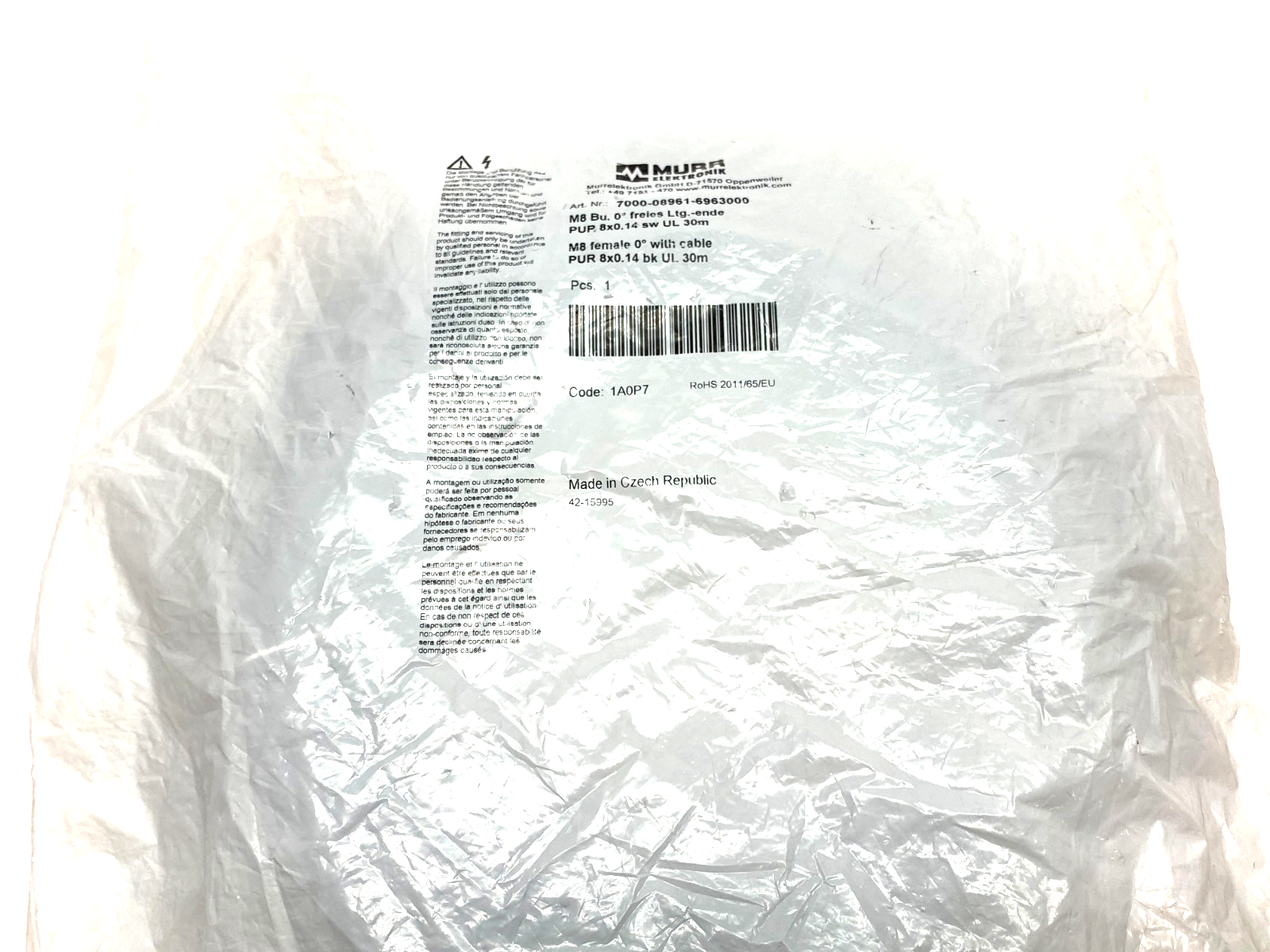 Murrelektronik 7000-08961-6963000 Single Ended M8 8-Pin Female 0° Cordset 30m - Maverick Industrial Sales