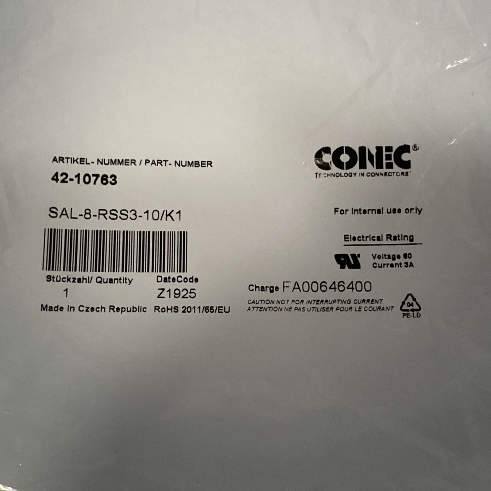 CONEC 42-10763 Cable SAL-8-RSS3-10/K1 3-Pin to Wire - Maverick Industrial Sales