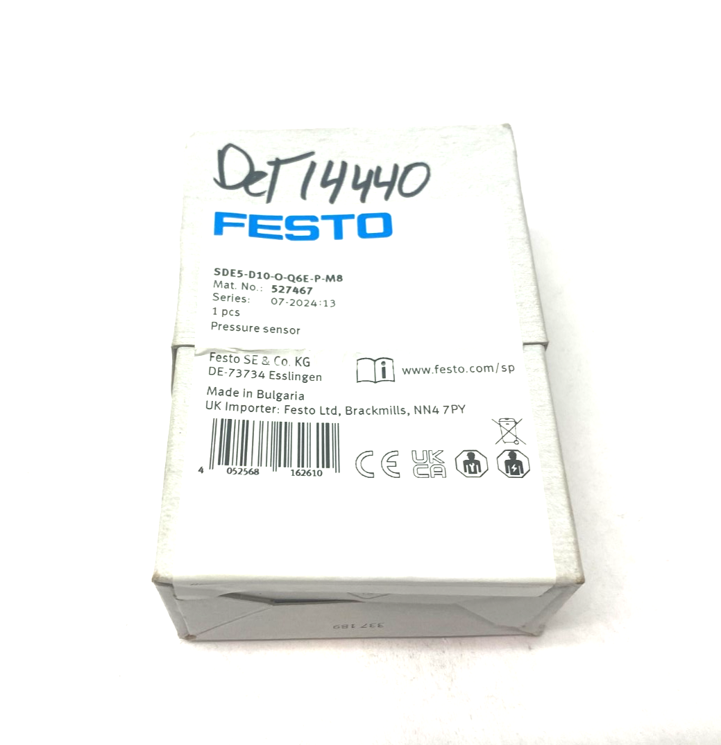 Festo SDE5-D10-O-Q6E-P-M8 Pressure Sensor, N/O Contact, 0-10bar 527467 - Maverick Industrial Sales