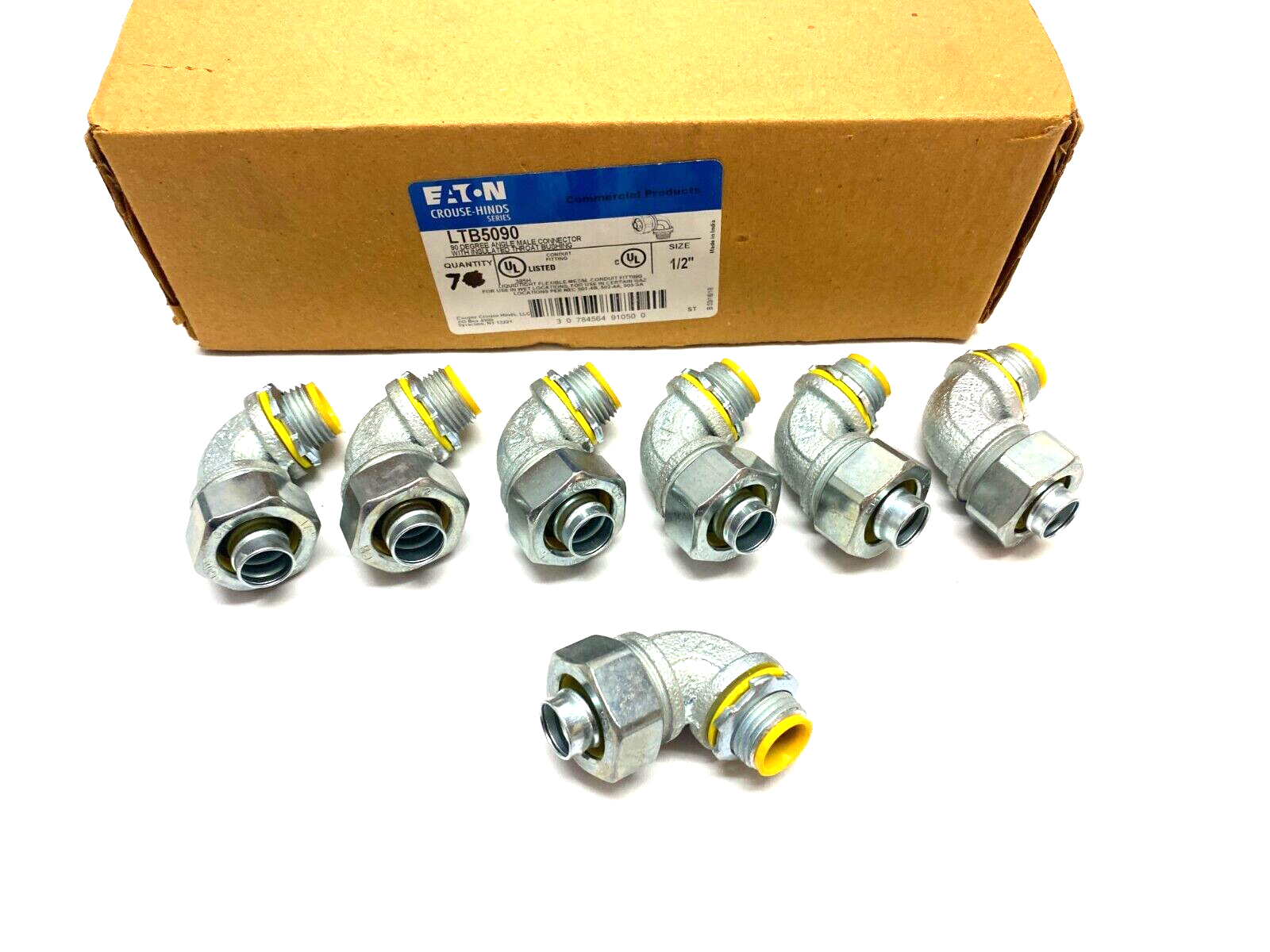 Eaton Crouse Hinds LTB5090 Insulated 90-Degree Male Connector BOX OF 7 - Maverick Industrial Sales